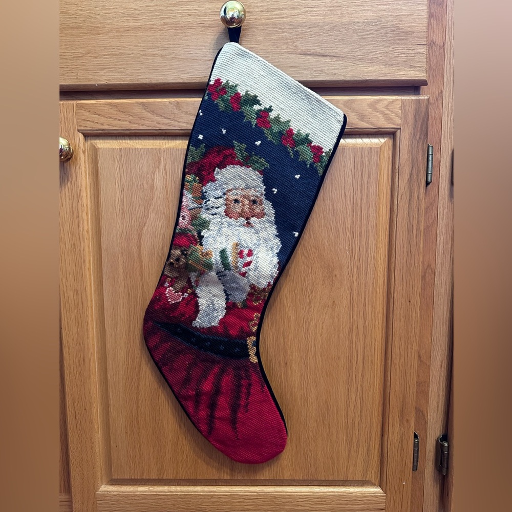 Lands’ End Needlepoint Santa Christmas Stocking